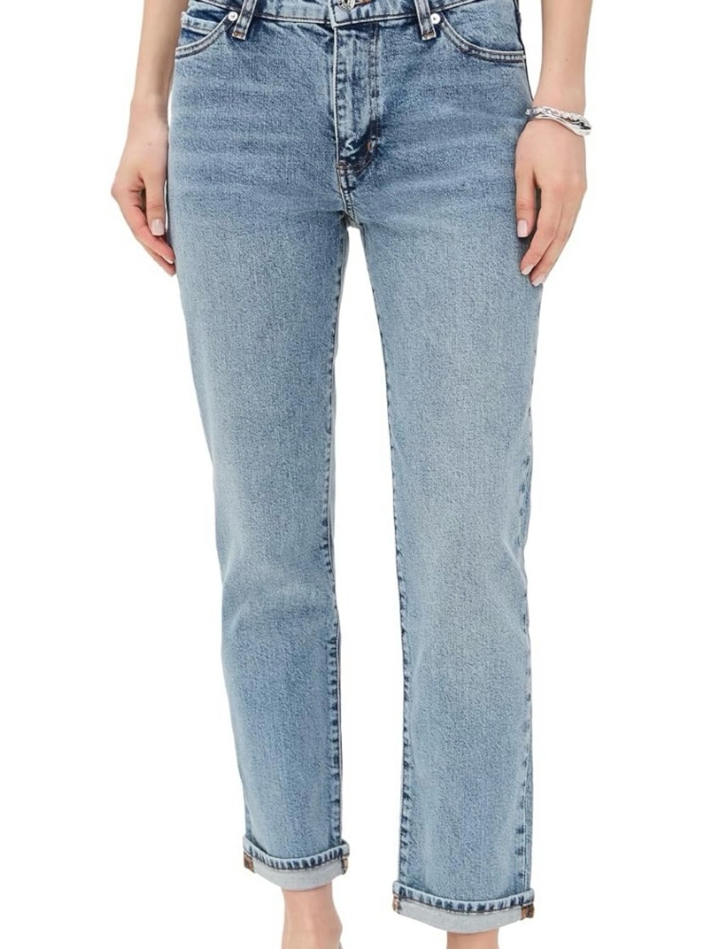 FRAME The Borrowed Mid Rise Straight Leg Jeans in Ricochet Blue 32